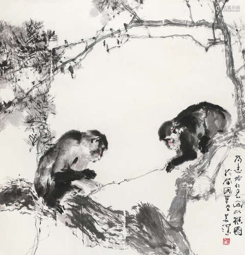 杨善深（1892～1996） 松猴图 镜心 设色纸本