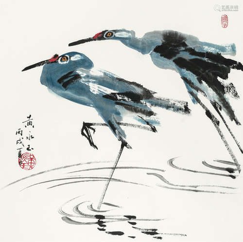 黄永玉（b.1924） 双鹤 镜心 设色纸本