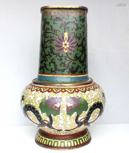 A 19th century Chinese cloisonne vase decorated with dragons & lions, 31cms (12.25ins) high.