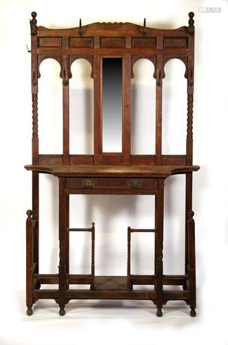 A large Victorian oak country house hall stand with mirrored back and single frieze drawer,