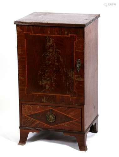 A Georgian style mahogany cupboard, the single door above one long drawer, on splayed bracket