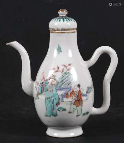 A Chinese porcelain wine pot and cover decorated figures. 15cm ( 6 ins) high