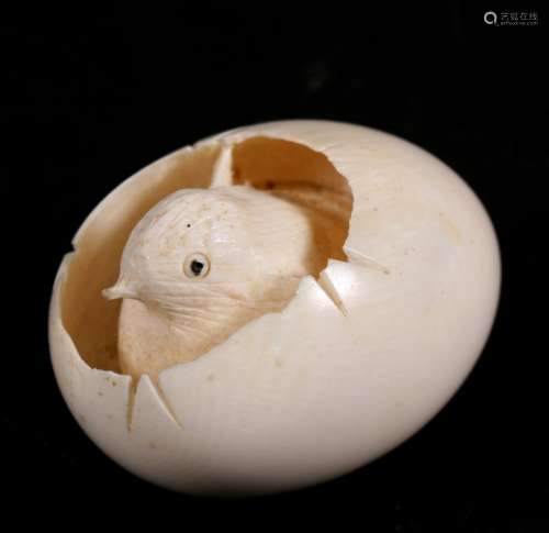 A late 19th / early 20th century Japanese ivory carving in the form of a chick in an egg, 5cms (