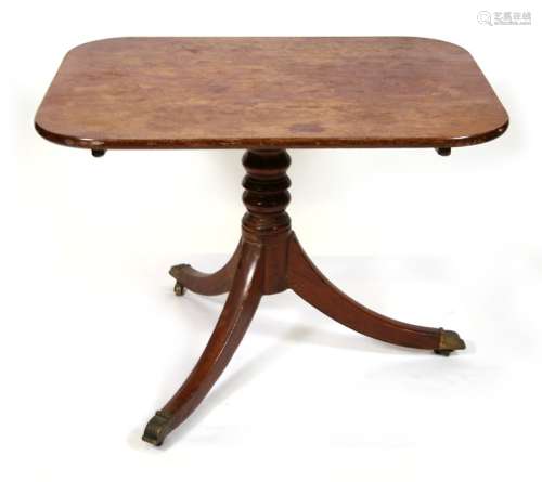 A Georgian mahogany rectangular snap-top table on turned column and tripod base, 97cms (38ins)