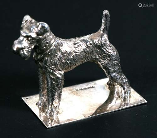 A silver figure of an Airedale terrier, Birmingham 1935, weight 270g, 7cms (2.75ins) high.