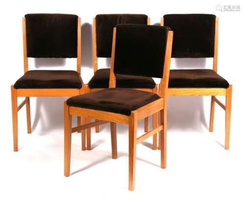 A set of four 1950's Gordon Russell of Broadway dining chairs with upholstered seats and backs (4).