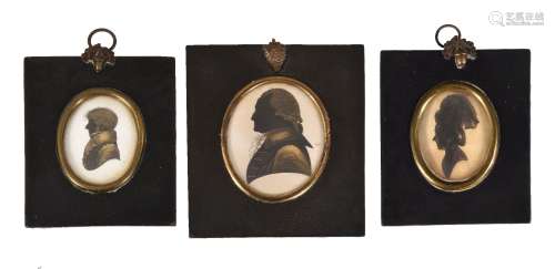 John Field (1772-1848)Silhouette portrait of a ladySilhouette portrait of a gentlemanPainted on plas