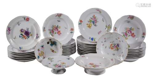 A Herend porcelain (outside decorated) part dinner service, late 19th century