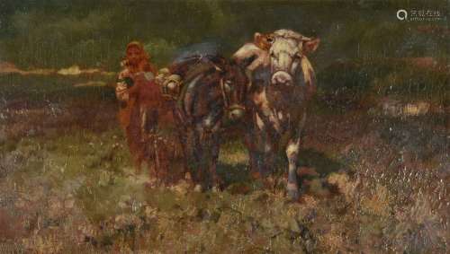 Italian School (19th century)Peasant girl with cow and donkey