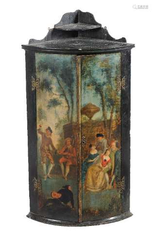 A George III painted wood hanging corner cabinet, late 18th century