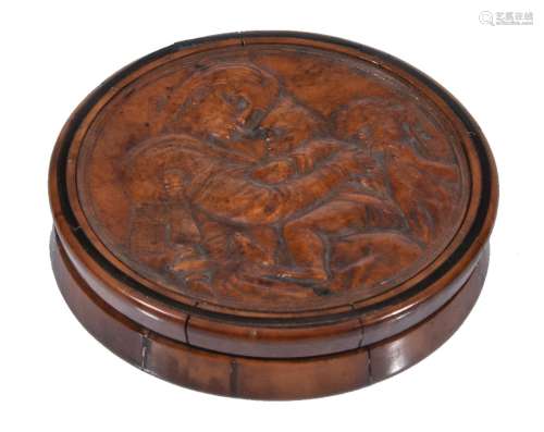 ϒ A Continental pressed wood, parquetry and ebony strung snuff box, late 18th century