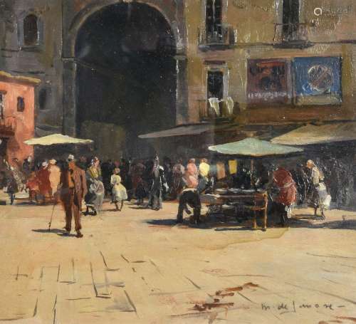 Michele de Simone (Italian 1893-1955)Figures in a market place