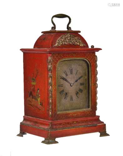 A red lacquer table clock in mid-18th century style