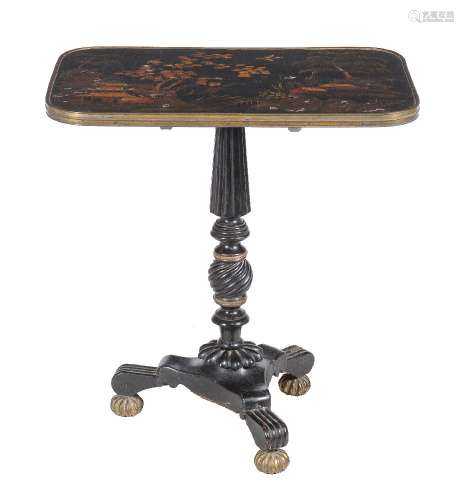 A lacquered and brass mounted ebonised wood occasional table, circa 1825