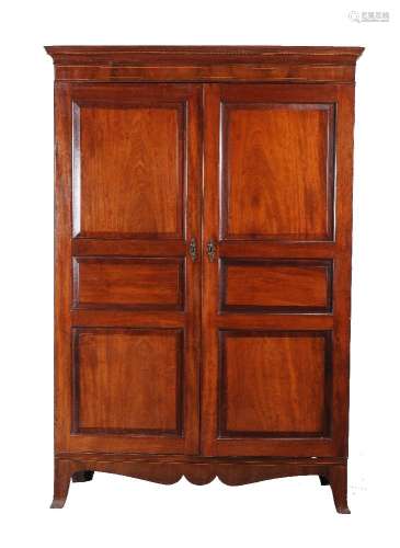 A mahogany wardrobe or linen cupboard, late 19th /early 20th century
