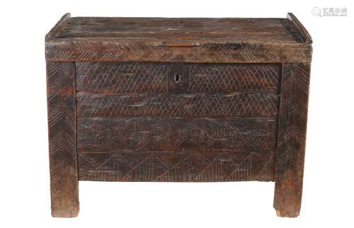 A Spanish walnut chest, incorporating 16th century and later elements