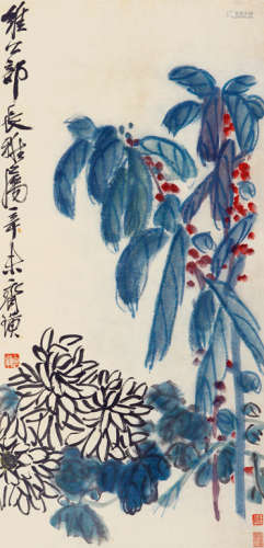 齐白石（1864～1957） 朱红点翠 立轴 设色纸本