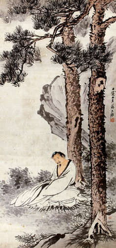 苏六朋（1791～1862） 1842年作 松下忧思 立轴 设色纸本