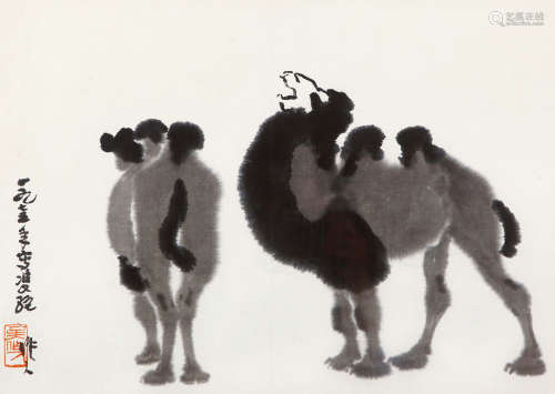 吴作人（1908～1997） 1975年作 骆驼 镜框 水墨纸本