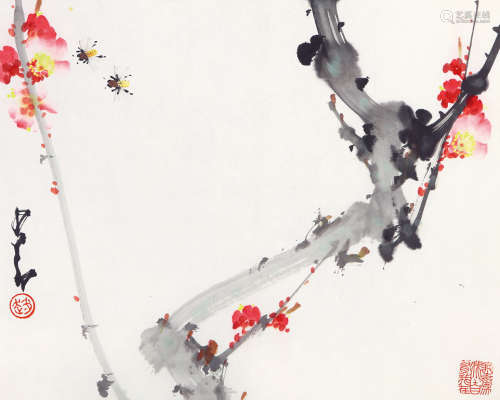 赵少昂（1905～1998） 红梅 镜框 设色纸本