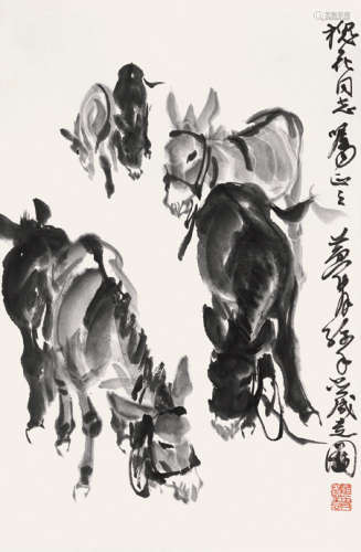 黄胄（1925～1997） 六驴图 立轴 水墨纸本