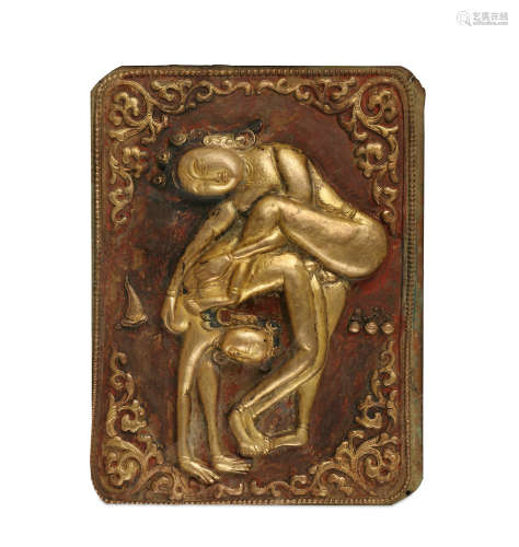 17世纪 铜鎏金锤揲密宗双修图