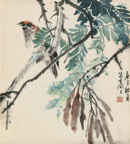 吴青霞 花鸟 框 纸