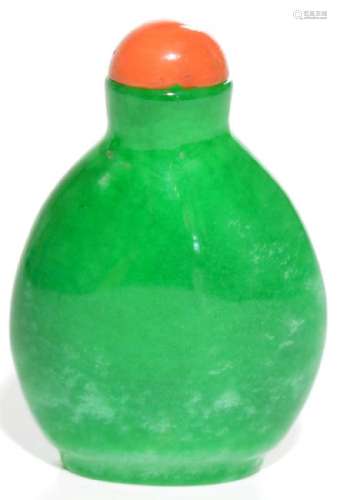 A Rare Chinese Jade-Imitation Glass Snuff Bottle