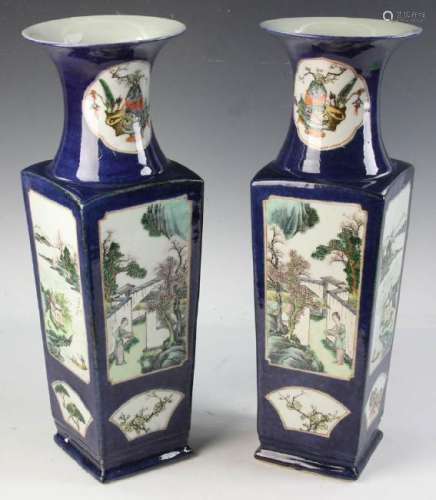 Pair of Chinese Blue Famille Rose Vases