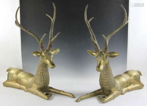 Pair of Brass Recumbent Stags