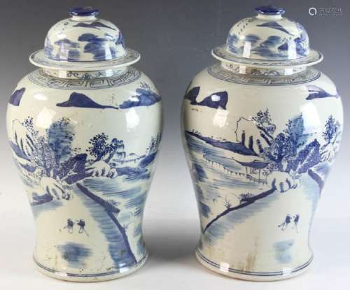 Pair of Antique Chinese Jars Landscape Motif