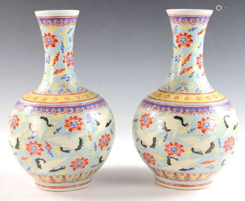 Pair of Chinese Porcelain Vases with Storks