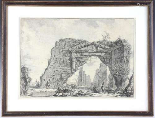 Cavalier Piranesi F. Etching of Ruins