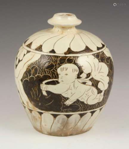 Chinese Cizhou Carved Jar