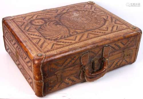 Circa 1940 Western Tooled Leather Suit Case