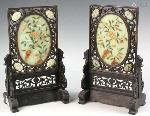 Pair of Chinese Carved Jade Table Screens