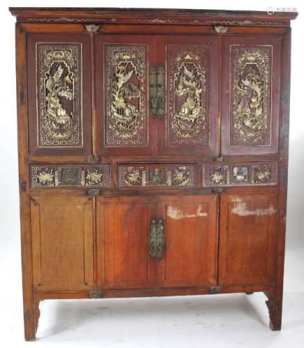 Carved Red Antique Chinese Cabinet