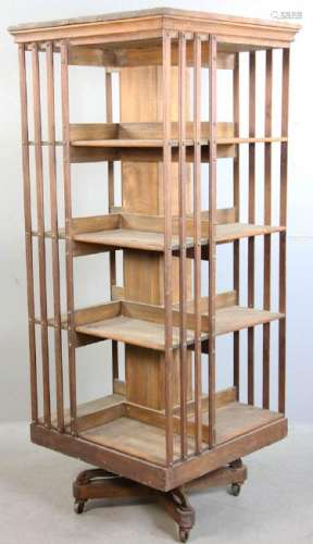 Antique Oak Revolving Bookcase.