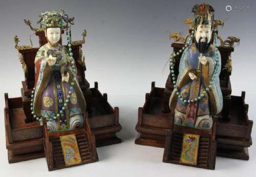 Pair of Chinese Enamel on Silver Figures