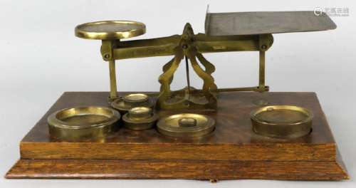 Antique Brass and Oak Postage Scale