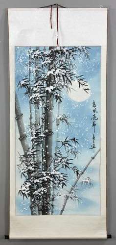 Snow Scene with Bamboo, Asian Scroll