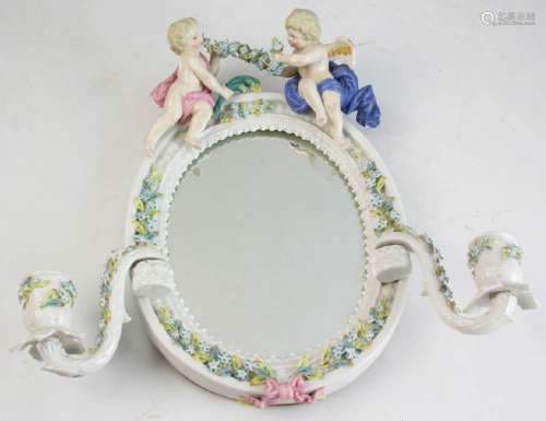 Meissen Style Mirror with Candle Holders