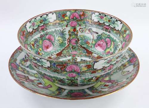 Chinese Rose Medallion Punch Bowl and Charger