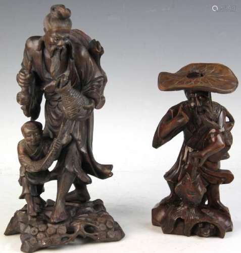 Two Antique Japanese Wood Figures