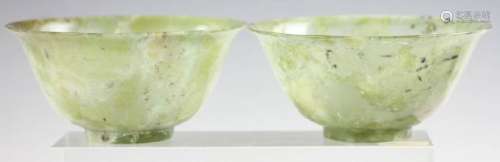 Pair of Chinese Green Soft-Jade Cups