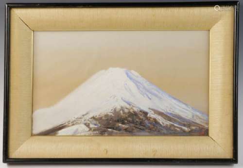 Japanese Watercolor on Silk of Mount Fuji