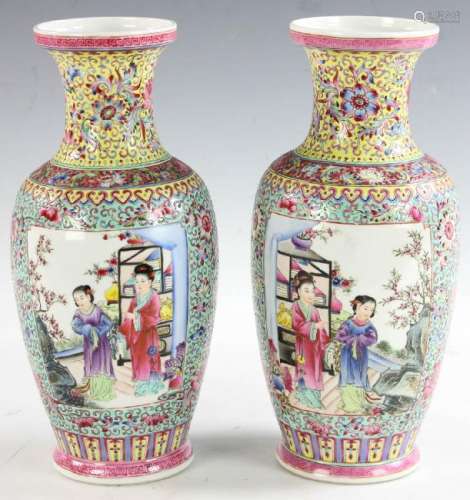 Pair of Chinese Famille Rose Vases