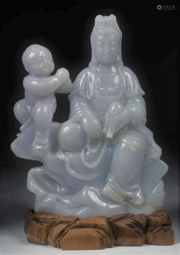 Jadeite Figure of GuanYin and Child