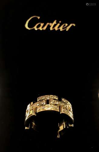 CARTIER 18K YG Panthere Maillon Diamond Ring , $7850