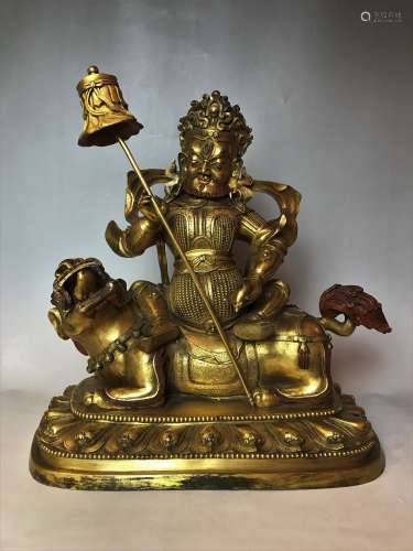 Gilt Bronze Figure of Vaishravana Riding a Lion